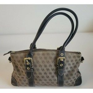 DOONEY & BOURKE Signature Monogram & Leather Brown Tote Handbag w/ Buckles